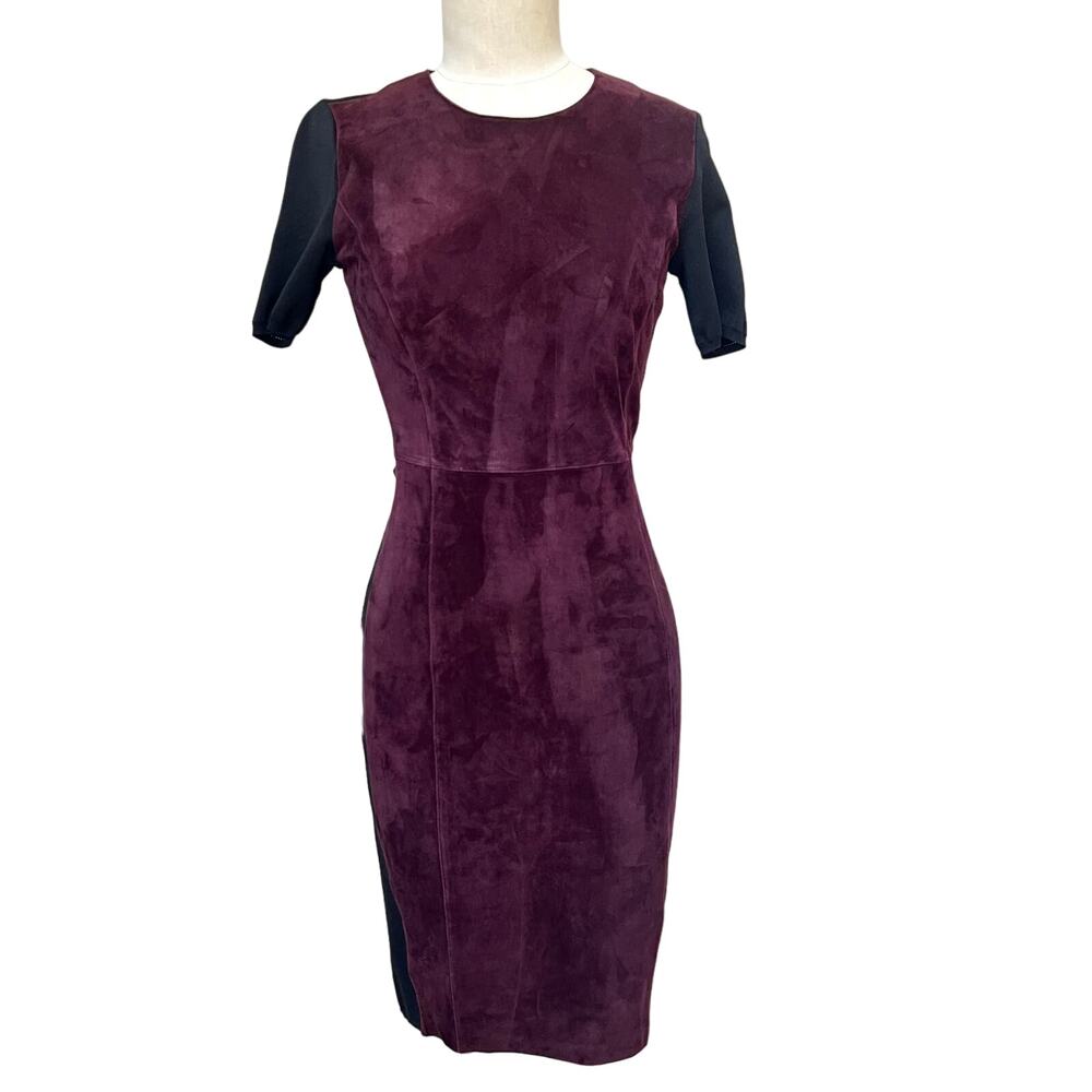 Elle Tahari Horizon Emily 100% Lamb Suede Leather Knit Sheath Dress 0